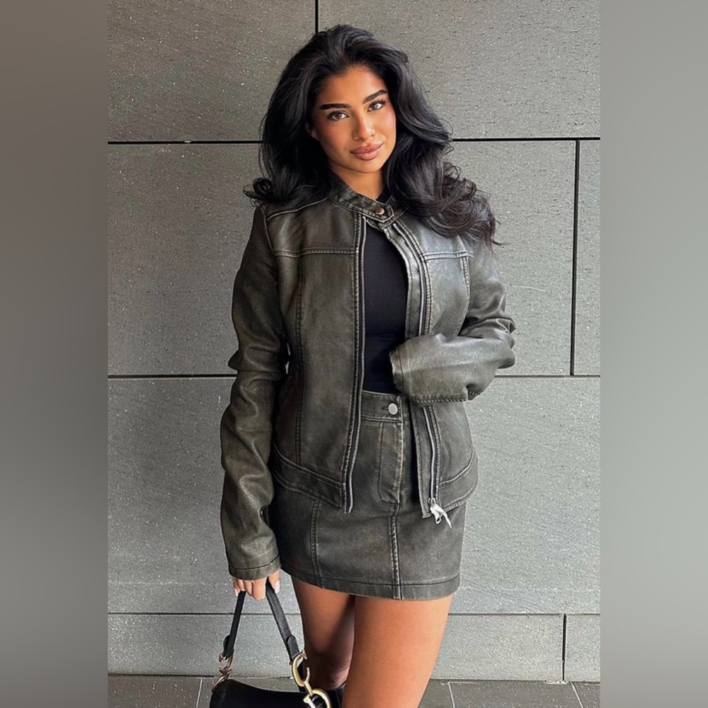 Faux Leather Gray Mini Skirt